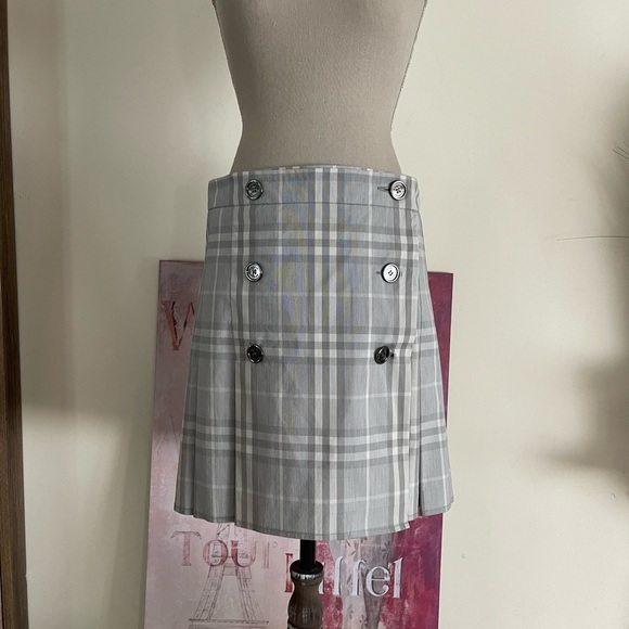 Burberry Brit Grey Plaid Check Pleated Skirt